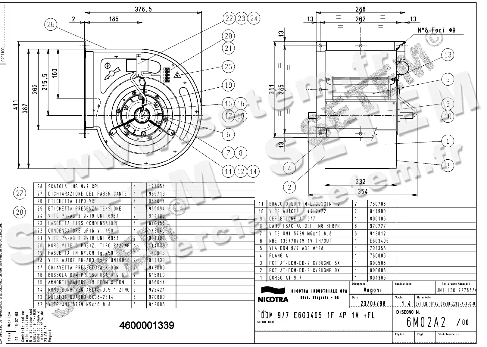 4624501339-VENTILATEUR NICOTRA DDM9/7 420W 4P M230V 1V E6G3405 +BR *6M02A2* 2