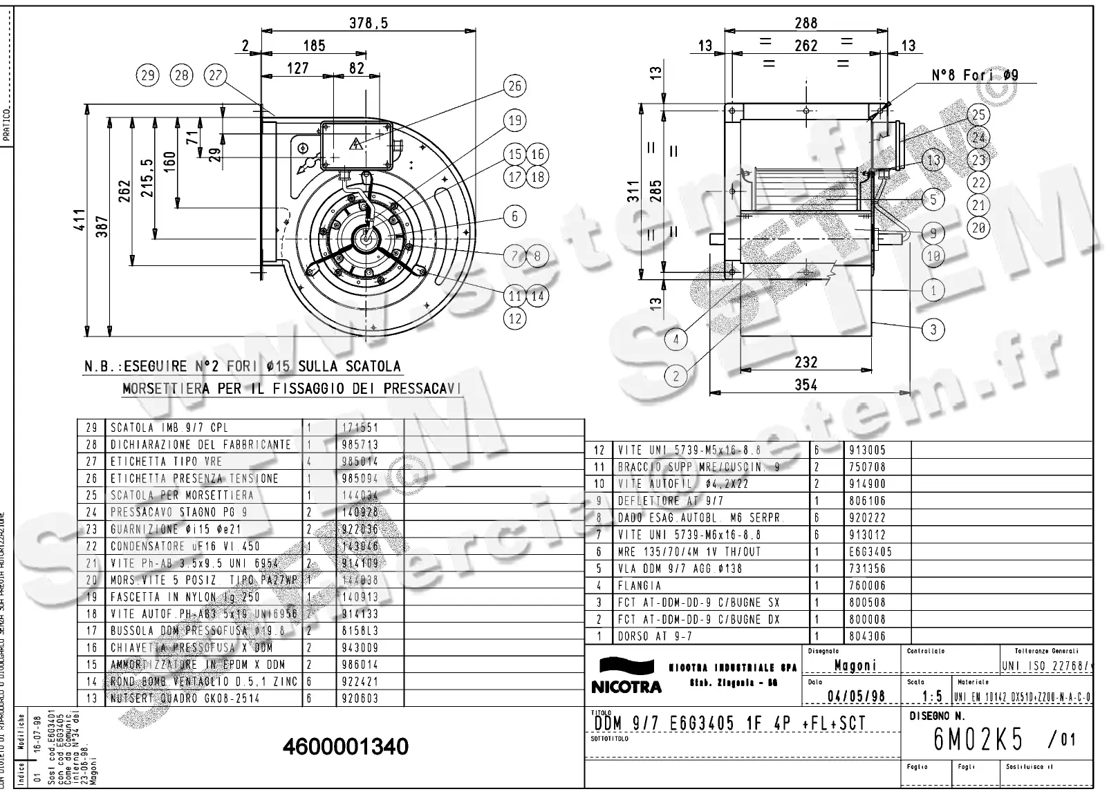 4624501340-VENTILATEUR NICOTRA DDM9/7 420W 4P M230V 1V E6G3405 +BR+BB *6M02K5* 2