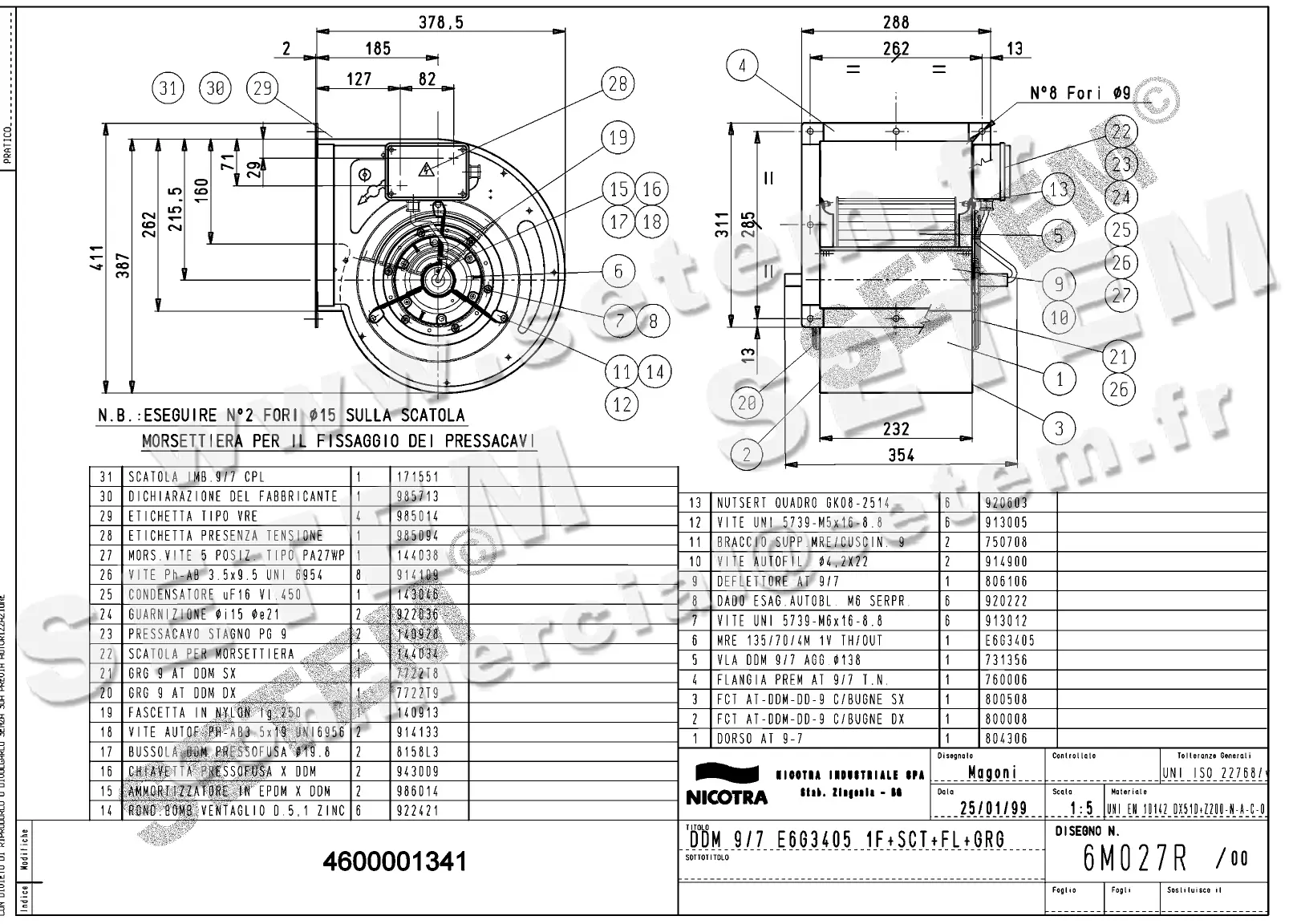 4624501341-VENTILATEUR NICOTRA DDM9/7 420W 4P M230V 1V E6G3405 +BR+BB+GRA *6M027R* 2