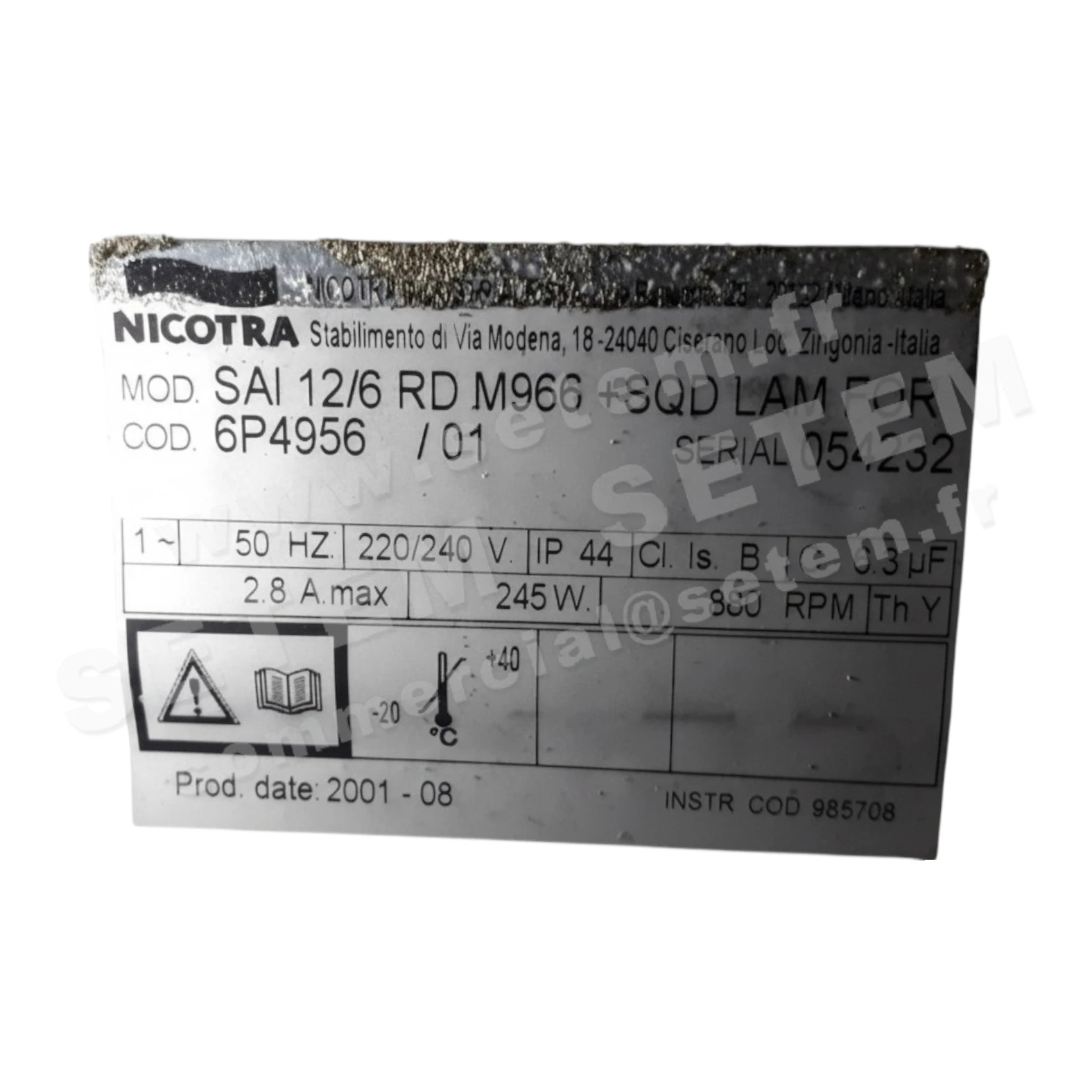 4624501796-VENTILATEUR NICOTRA SAI12/6RD 245W 6P M230V 3V M966 *6P4956*