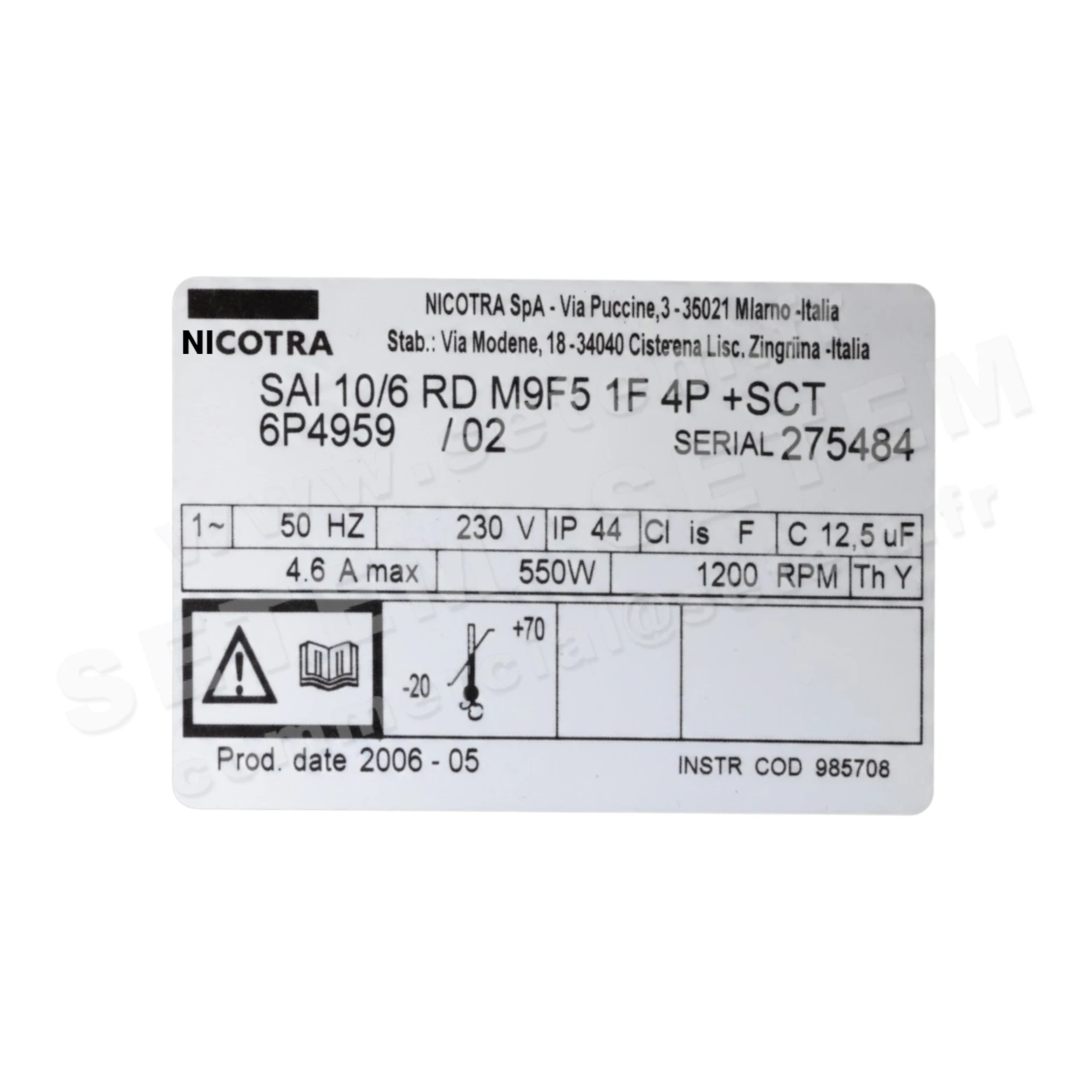 4624501810-VENTILATEUR NICOTRA SAI10/6RD 550W 4P M230V 1V M9F5 +BB *6P4959*