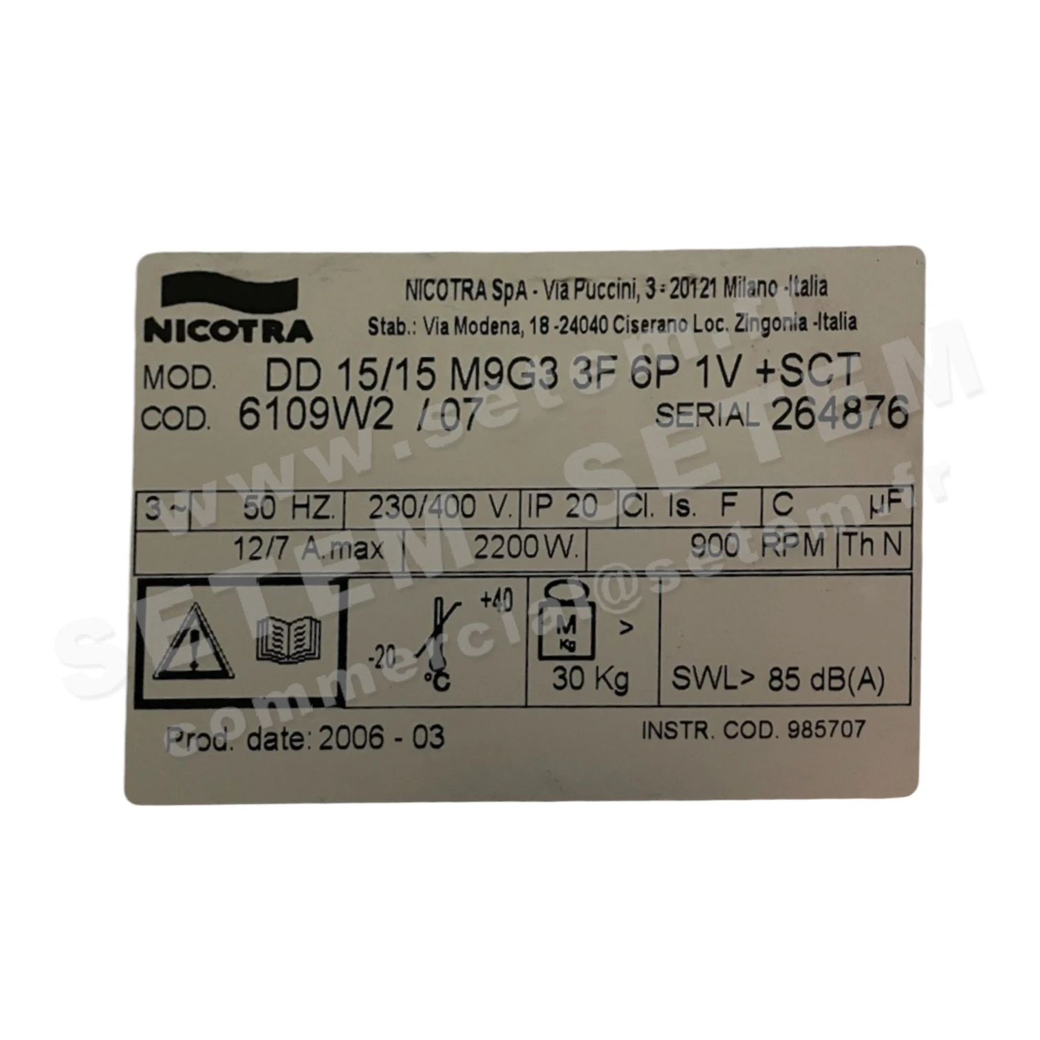4624502120-VENTILATEUR NICOTRA DD15/15 2200W 6P T230/400V 1V M9G3 +BB *6109W2*