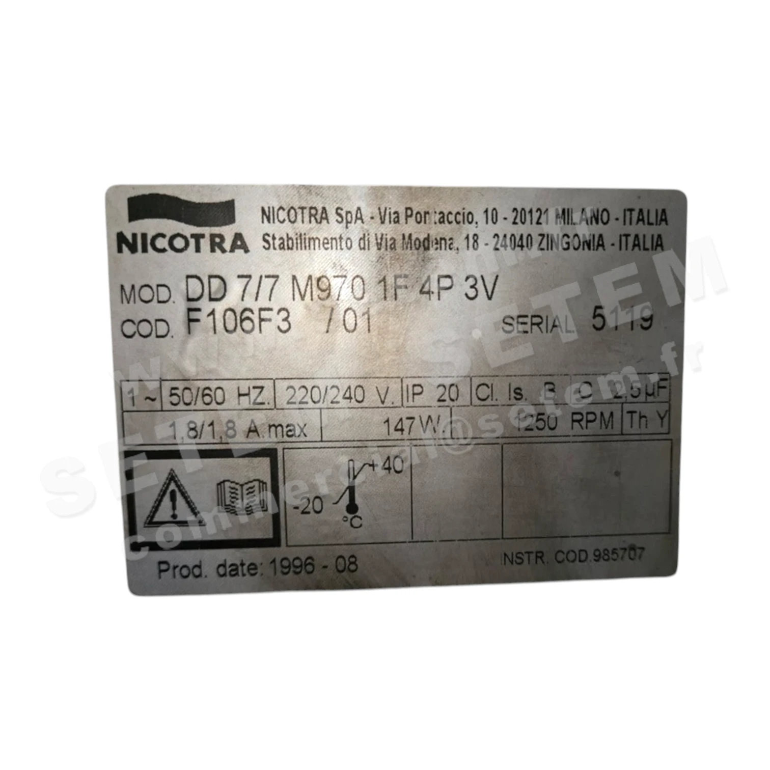 4624503652-MOTEUR NICOTRA DD 7/7 M970 1F 4P 3V *F106F3* 2