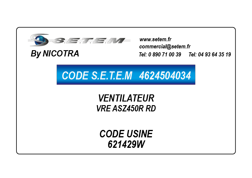 VENTILATEUR VRE ASZ450R RD *621429W* 2