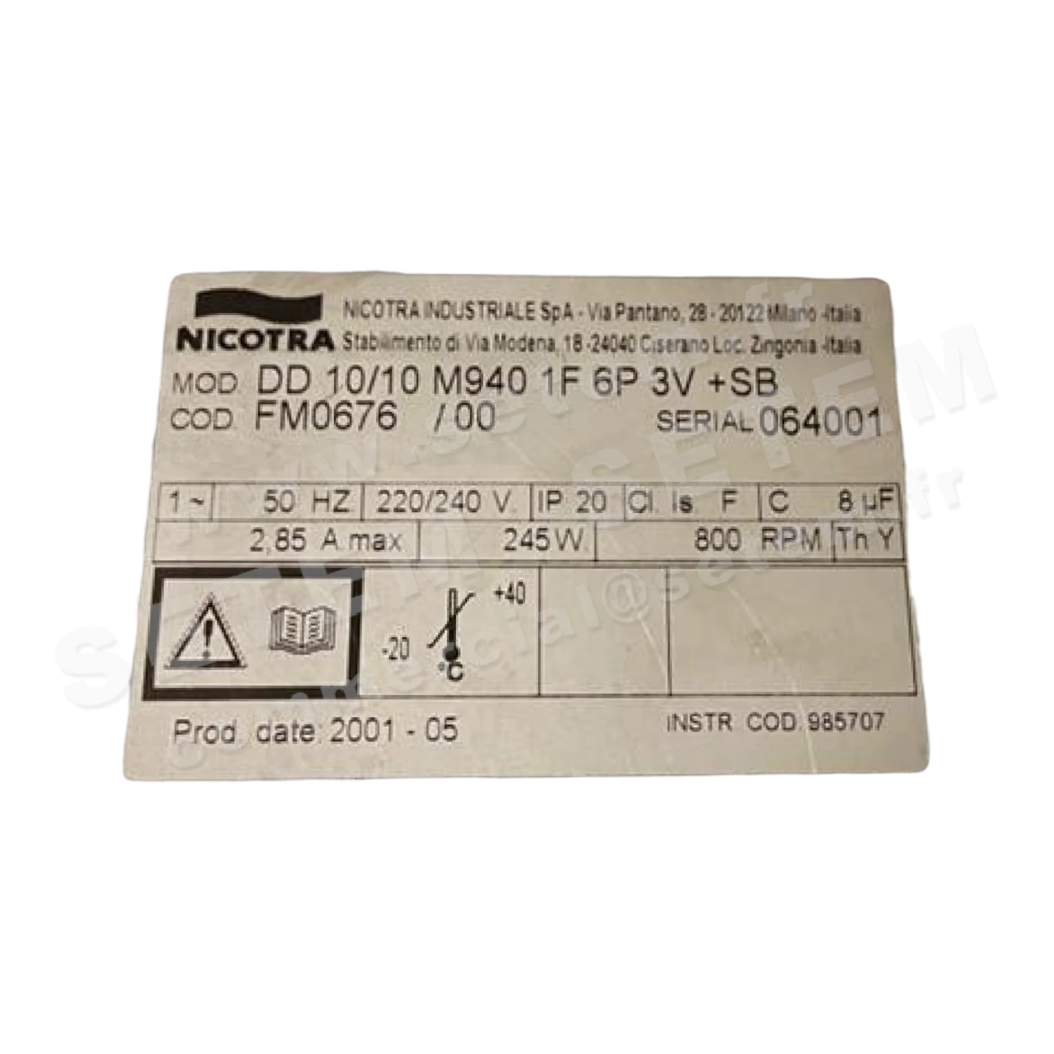 4624508953-VENTILATEUR NICOTRA DD10/10 245W 6P M230V 3V M940 +PI *FM0676*