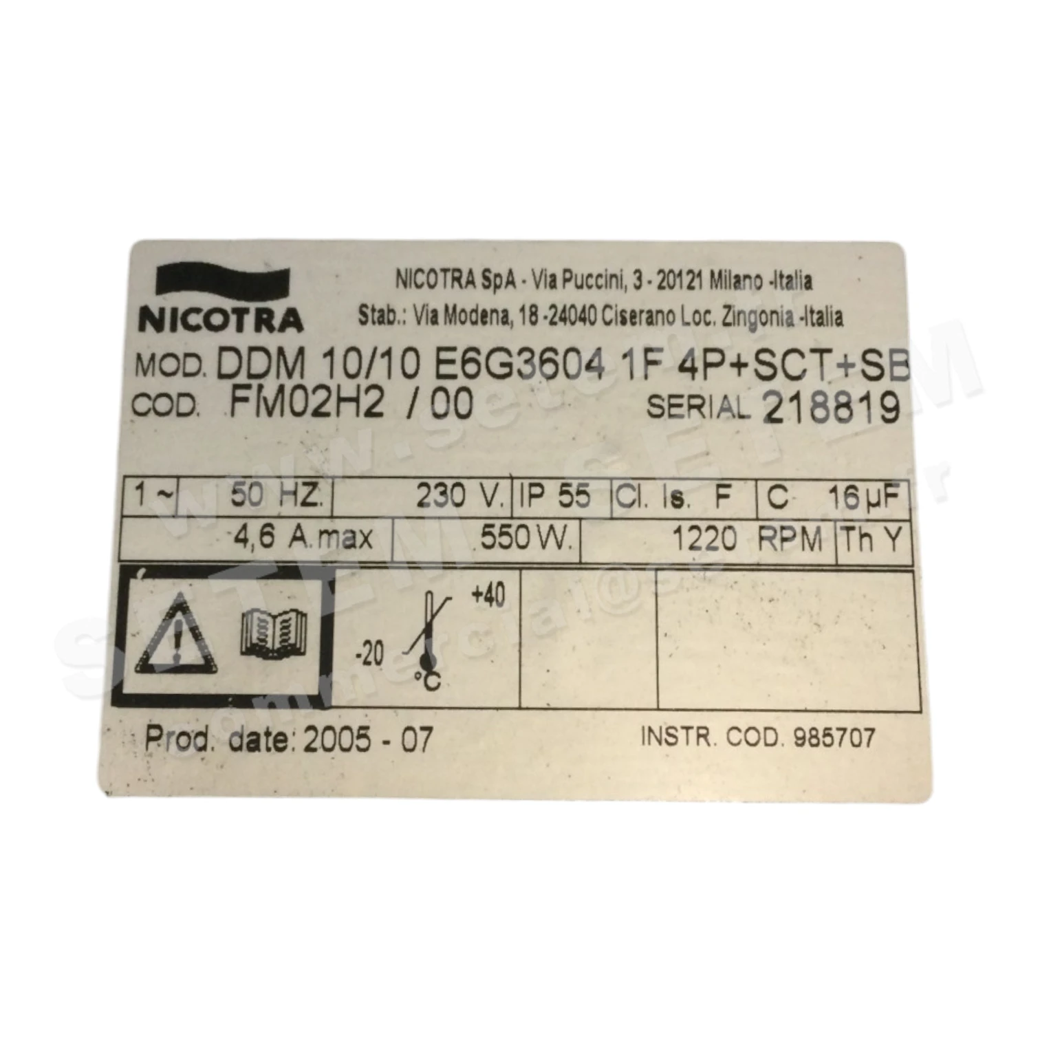 4624508954-VENTILATEUR NICOTRA DDM10/10 550W 4P M230V 1V E6G3604 +PI+BB *FM02H2*