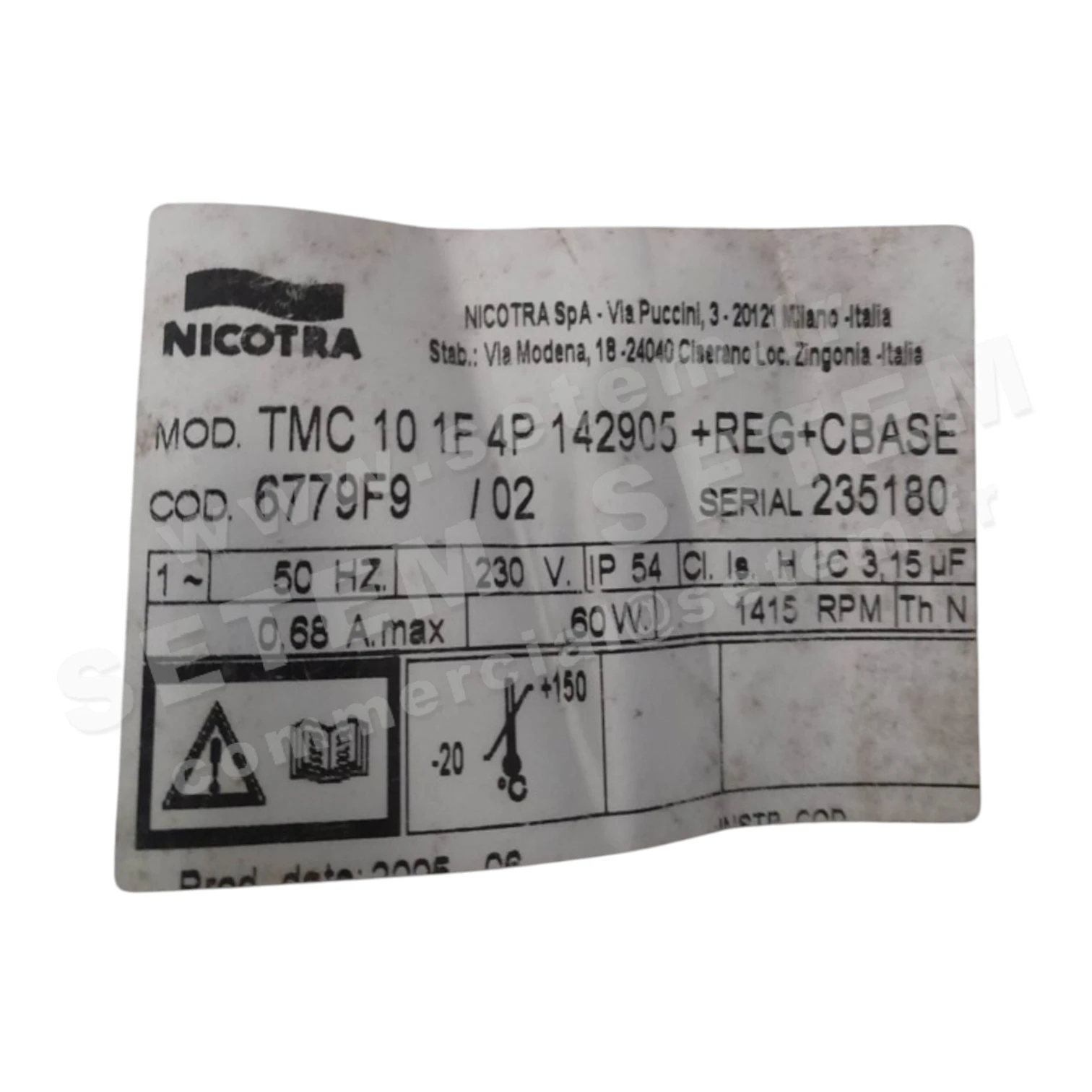 4624509010-TOURELLE NICOTRA TMC10 AVEC VARIATEUR ET CADRE DE SCELLEMENT *6779F9*