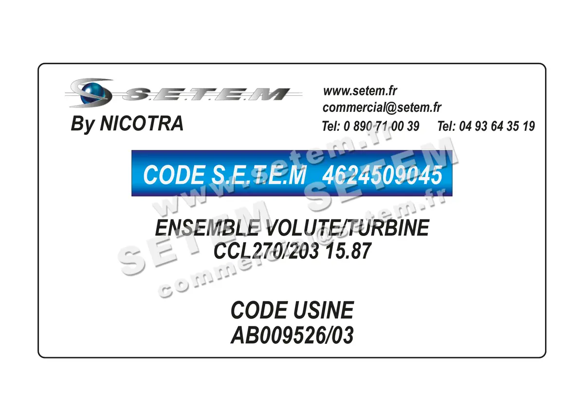 4624509045-ENSEMBLE VOLUTE/TURBINE NICOTRA CCL270/203 15.87 *AB009526/03*