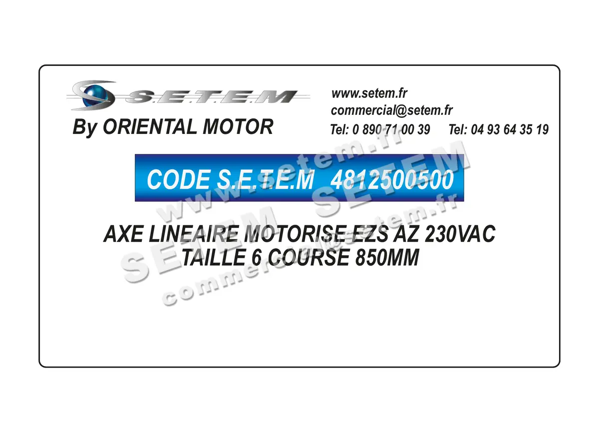 4812500500-AXE LINEAIRE MOTORISE EZS AZ 230VAC TAILLE 6 COURSE 850MM ORIENTAL