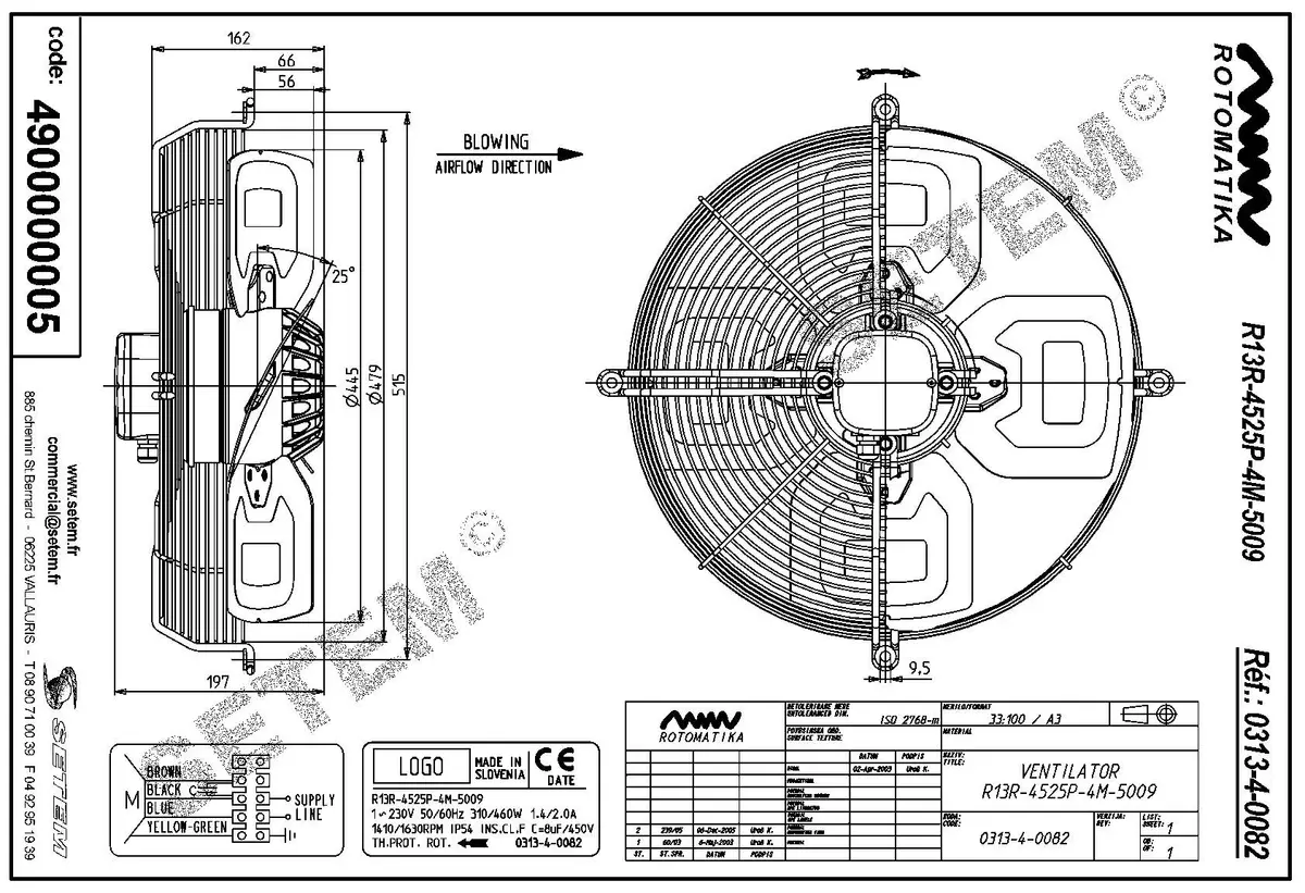 4900000005-VENTILATEUR HF R13R.4525P.4M.5009 *0313.4.0082* 2