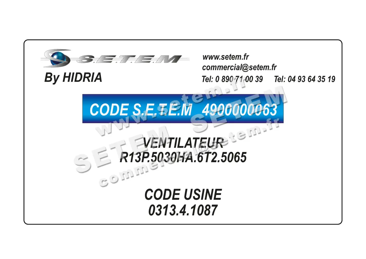 4900000063-VENTILATEUR HF R13P.5030HA.6T2.5065 *0313.4.1087*
