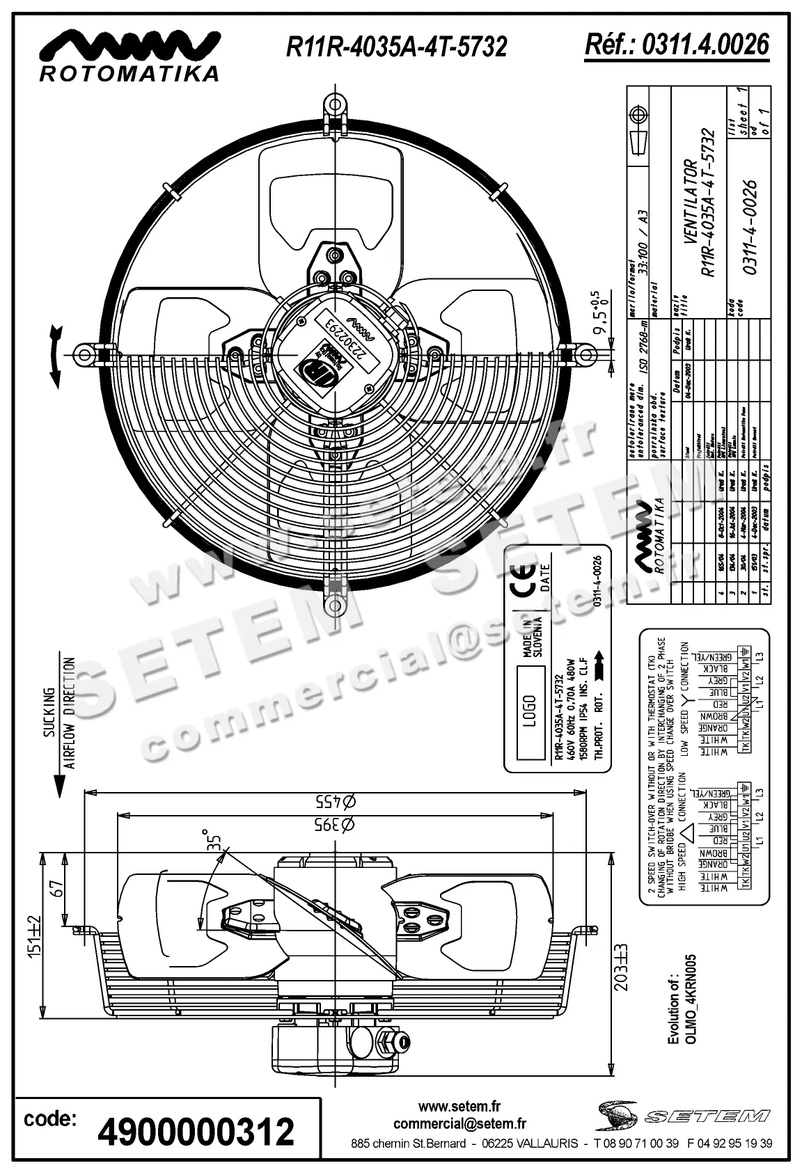 4900000312-VENTILATEUR HF R11R.4035A.4T.5732 *311.4.0026*