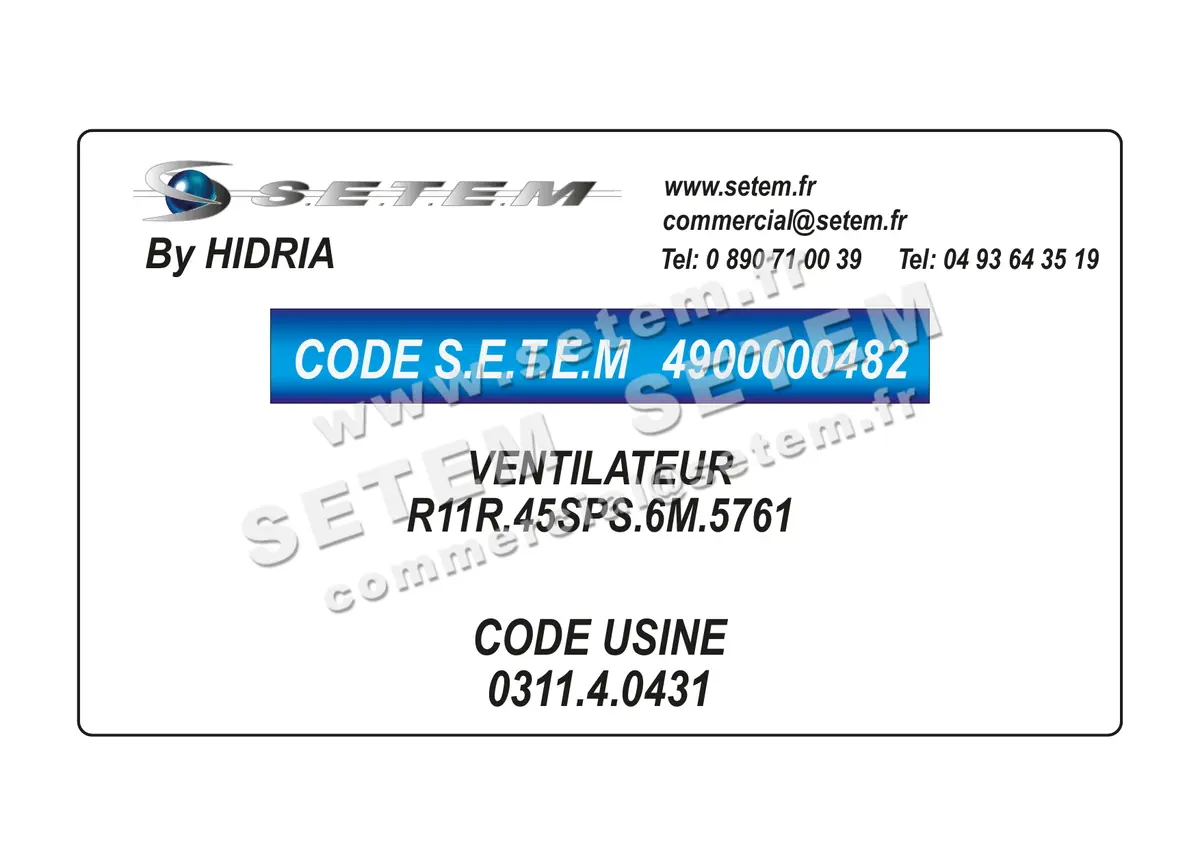 4900000482-VENTILATEUR HF R11R.45SPS.6M.5761 *0311.4.0431* 5