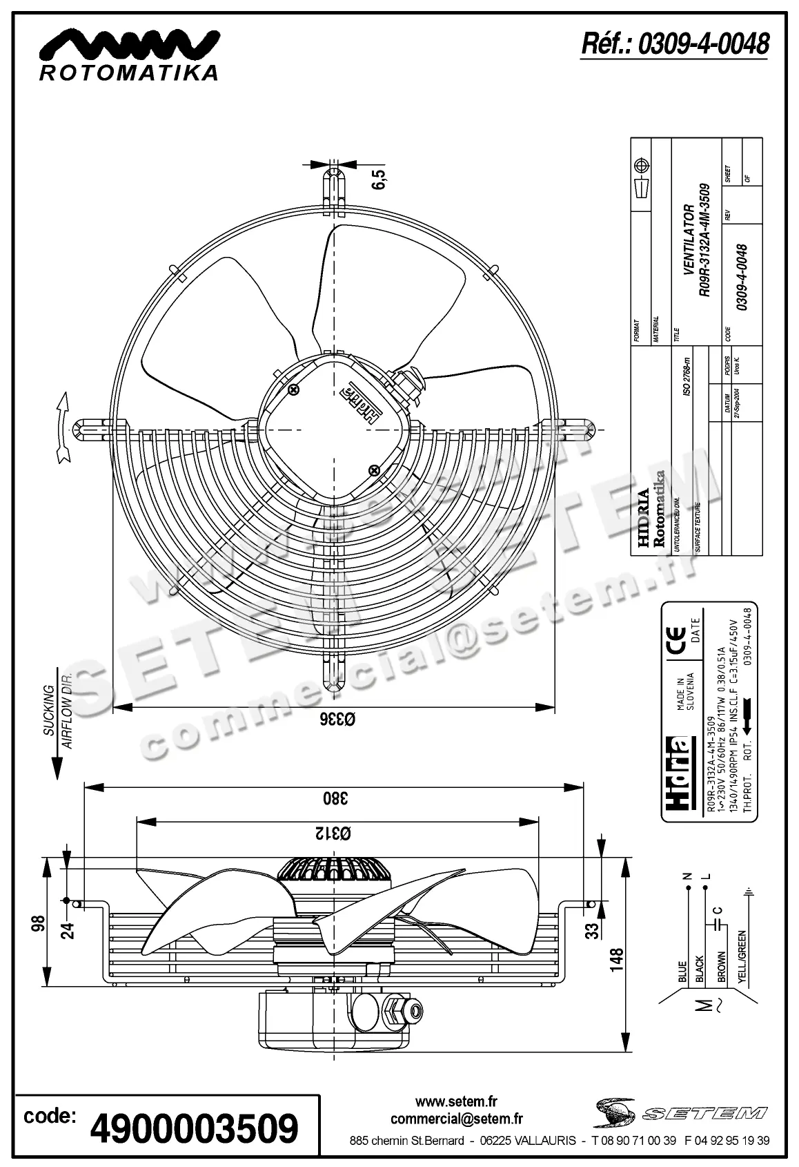 4900003509-VENTILATEUR HF R09R.3132A.4M.3509 *0309.4.0048* 2
