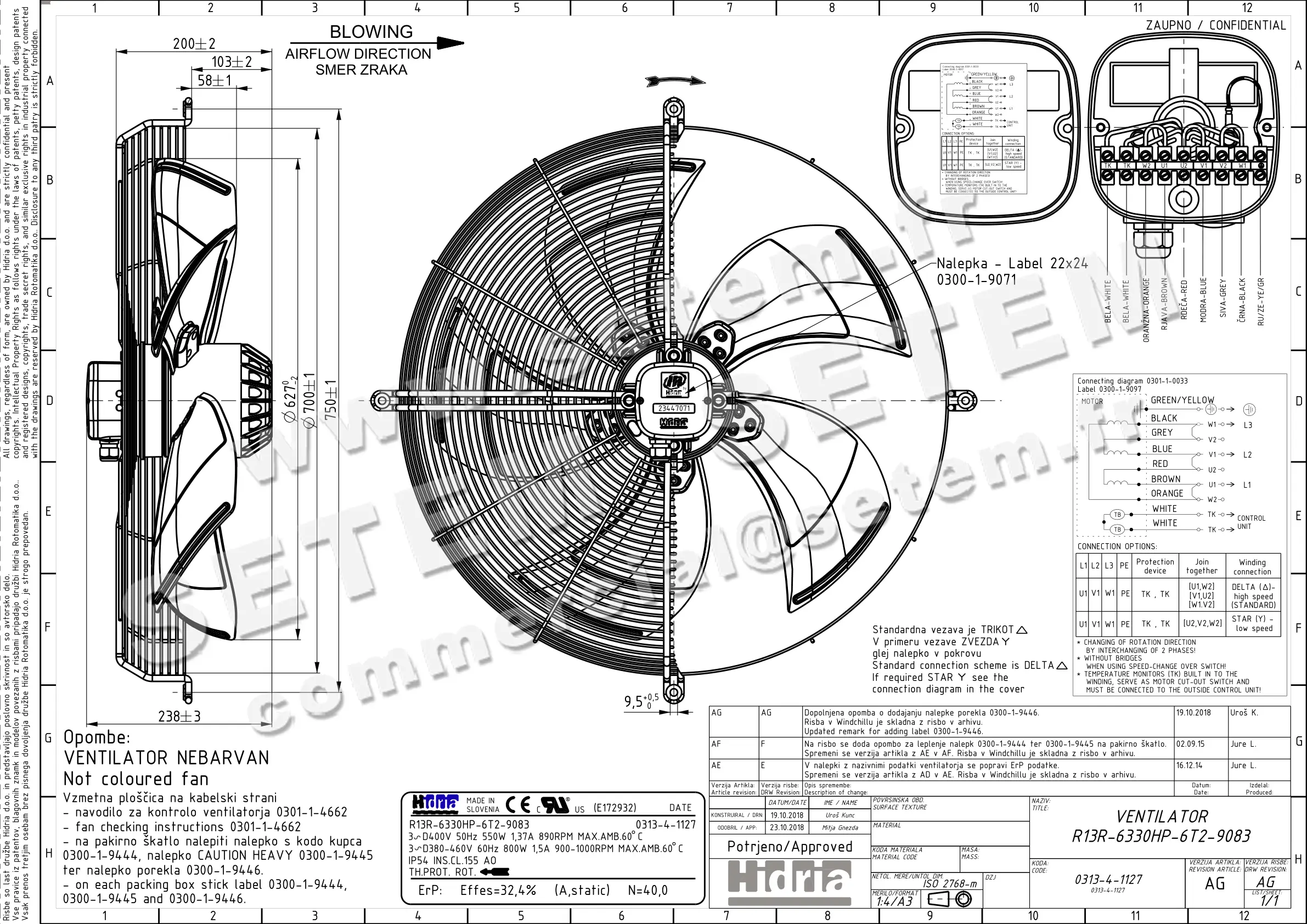 4900004747-VENTILATEUR HF R13R-6330HP-6T2-9083 *0313-4-1127* 2