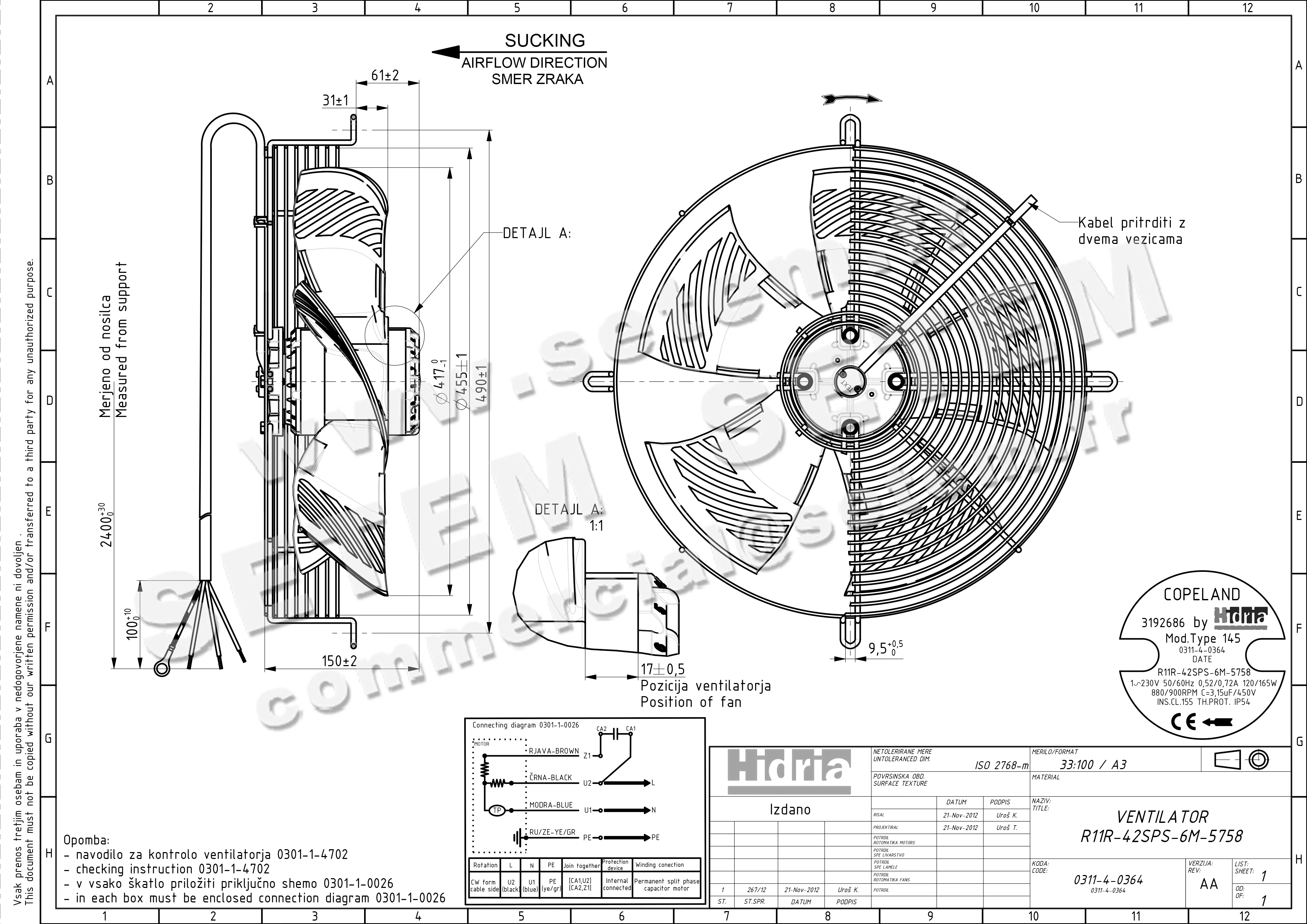 4900005758-VENTILATEUR HF R11R.42SPS.6M.5758 *0311.4.0364*