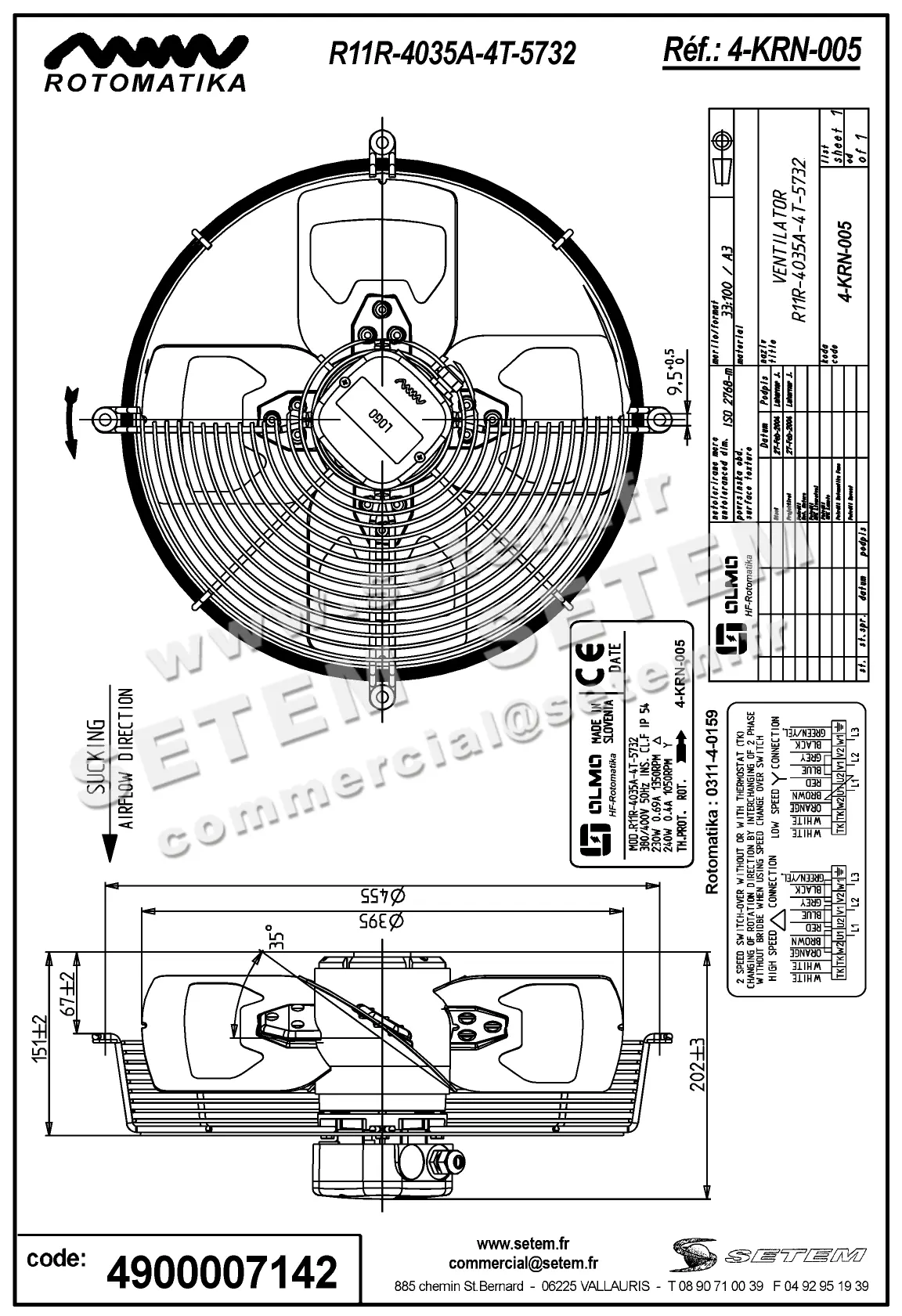 4900007142-VENTILATEUR HF R11R.4035A.4T.5732 *4KRN005* 2
