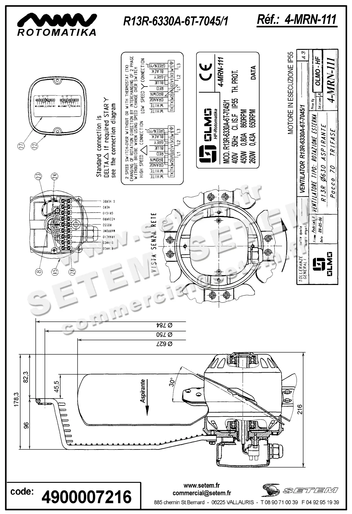 4900007216-VENTILATEUR HF R13R.6330A.6T.7045/1 *0313.4.0033* 2