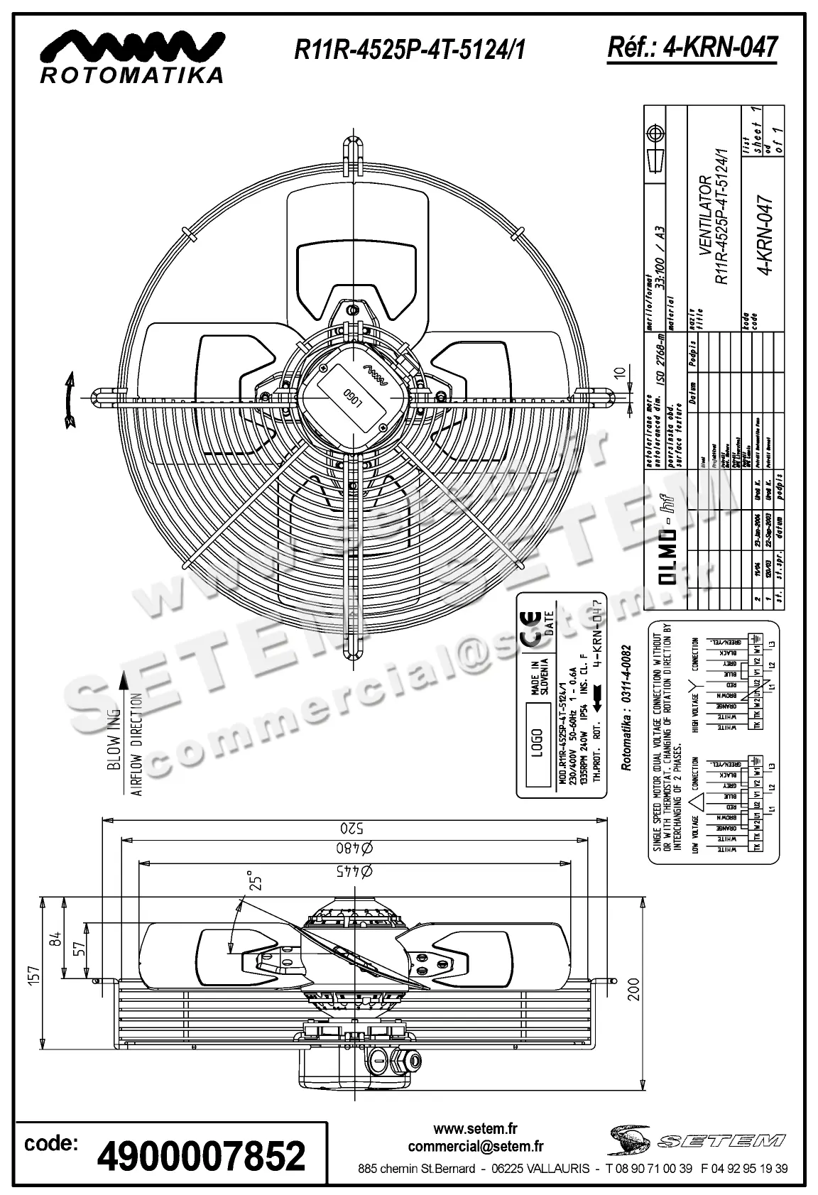 4900007852-VENTILATEUR HF R11R.4525P.4T.5124/1 *4KRN047*