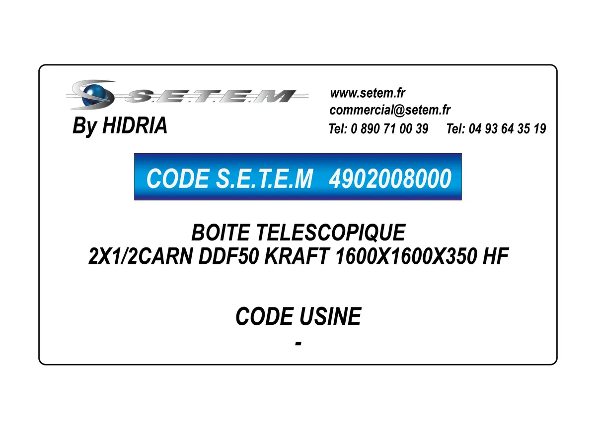 4902008000-BOITE TELESCOPIQUE 2X1/2CARN DDF50 KRAFT 1600X1600X350 HF