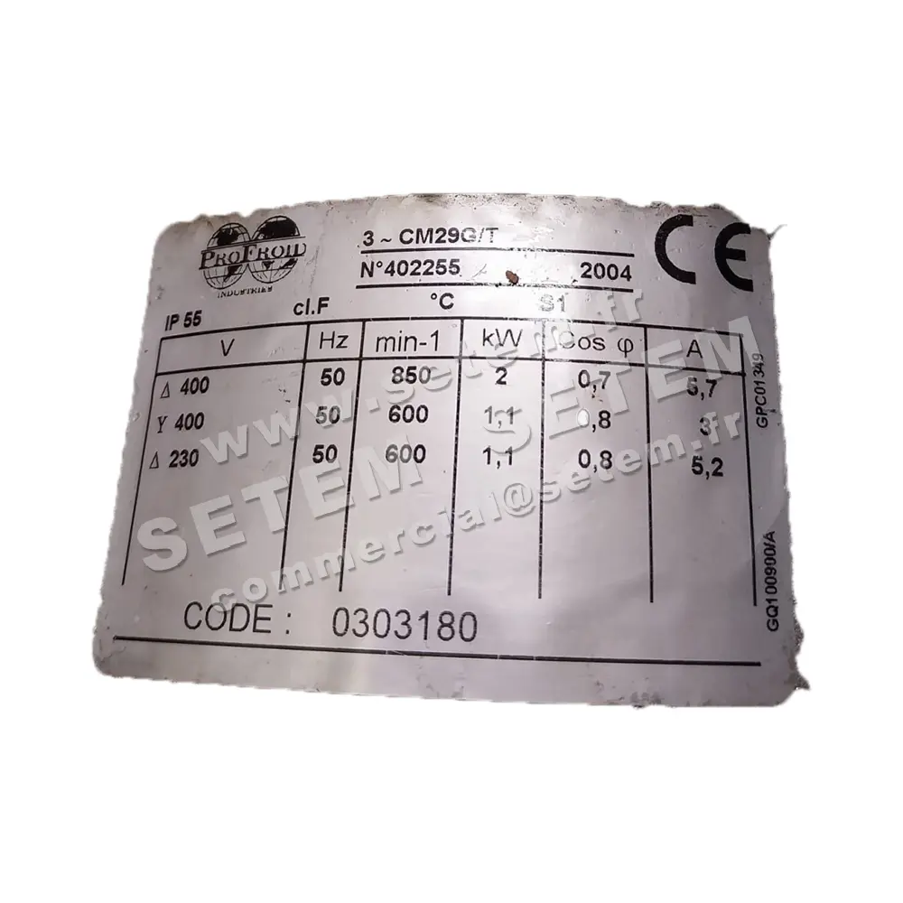 5167000007-MOTEUR PROFROID CM29G/T 2000/1100W 6/8P T230/400V "0303180" 2