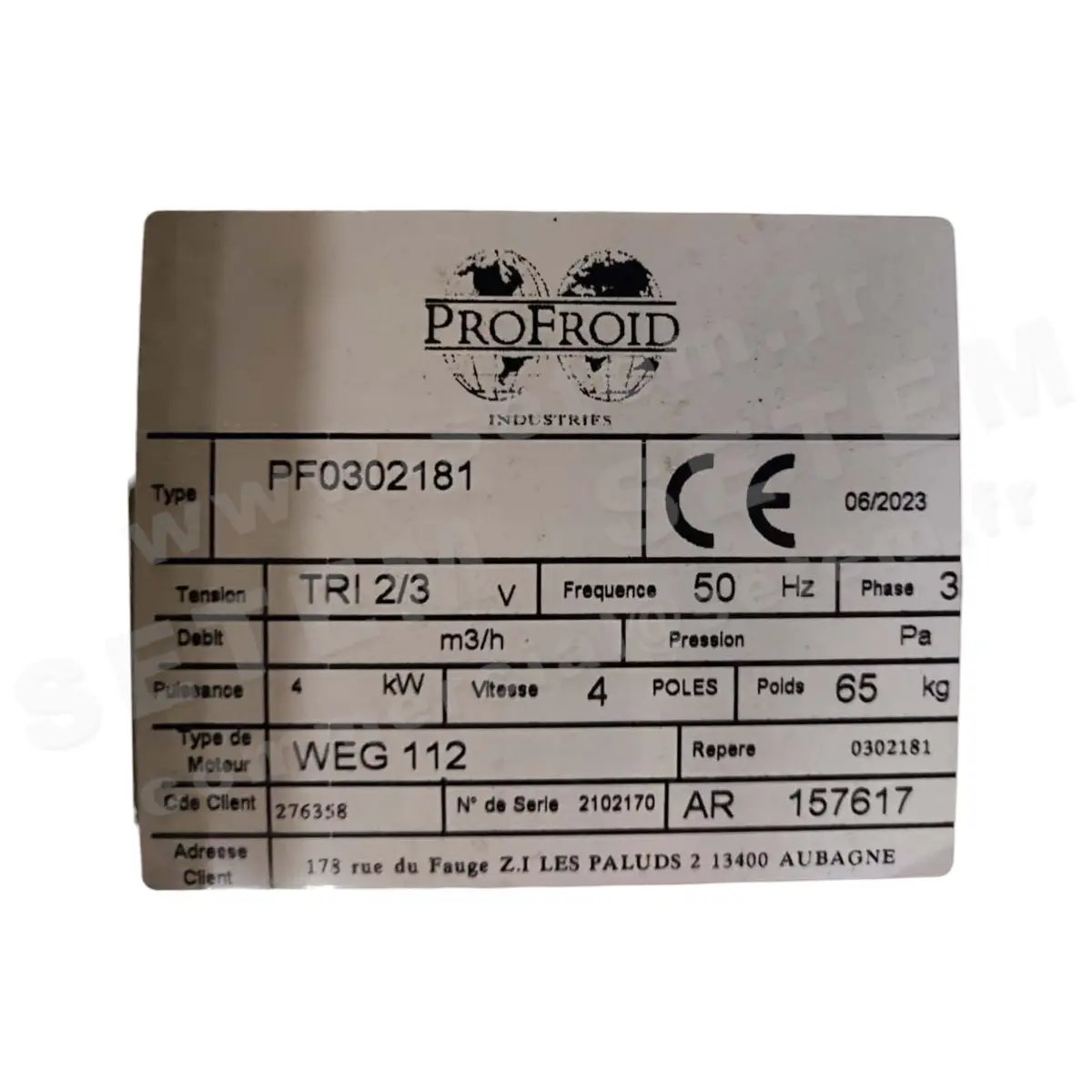 5167001016-VENTILATEUR PROFROID PF0302181 4KW 4P T230/400V *0302181* ‌5167002368