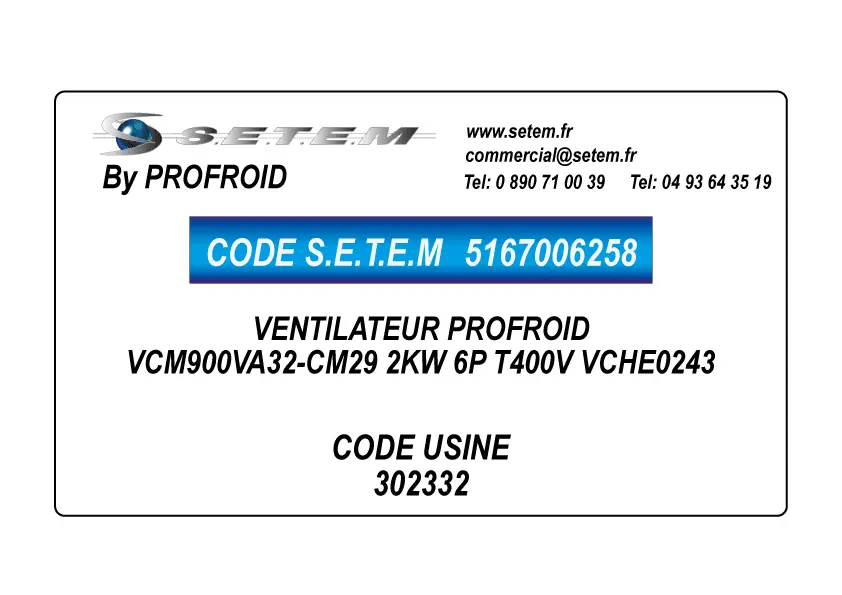 5167006258-VENTILATEUR PROFROID VCM900VA32-CM29 2KW 6P T400V VCHE0243 *302332*