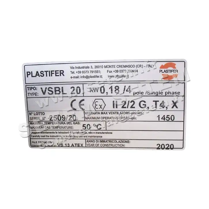 5179000320-VENTILATEUR PLASTIFER VSBL20 A LG 0° 0.18KW 4P M230V EEXDIIBT4 3