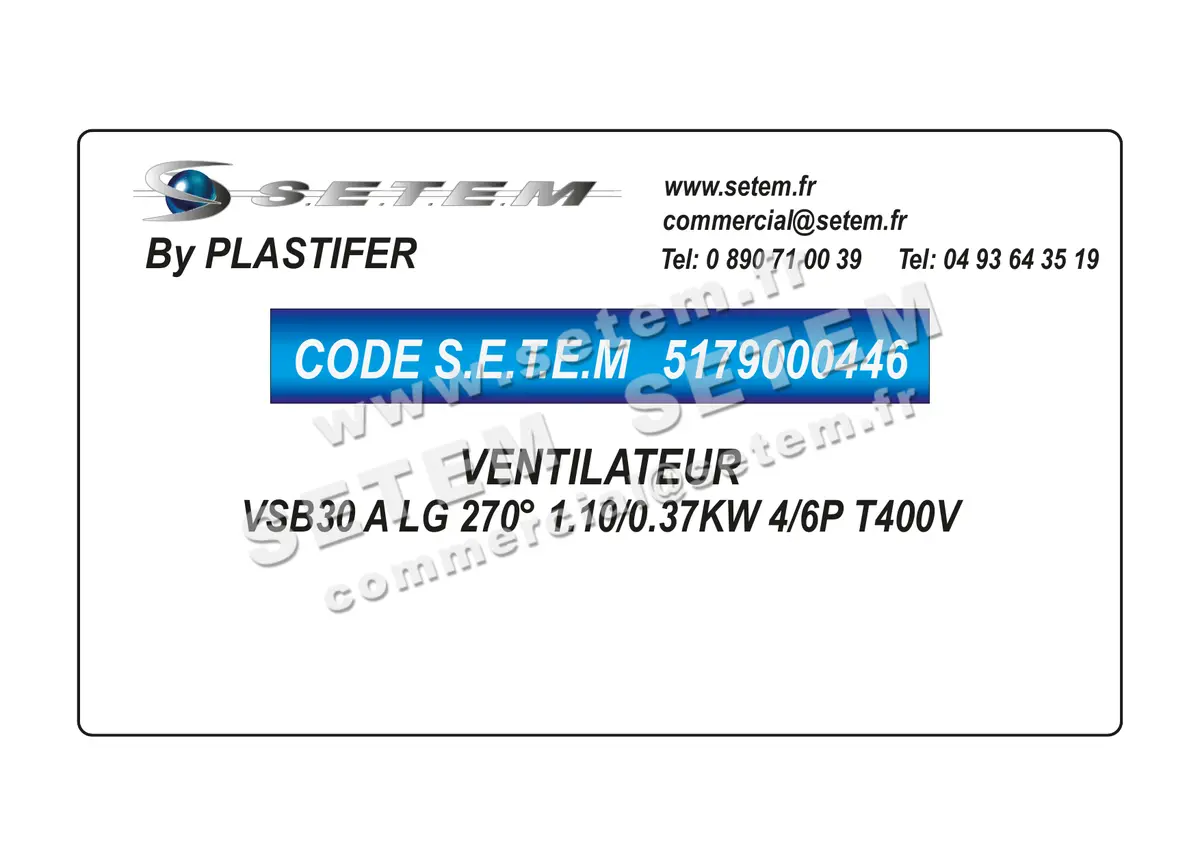 5179000446-VENTILATEUR PLASTIFER VSB30 A LG 270° 1.10/0.37KW 4/6P T400V