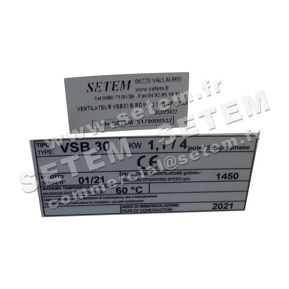 5179000532-VENTILATEUR PLASTIFER VSB30 B RD 90° 1.10KW 4P M230V 7
