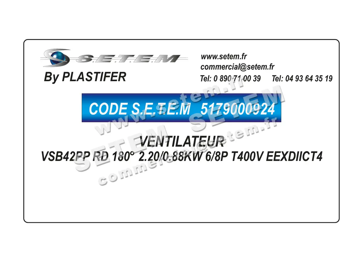 5179000924-VENTILATEUR PLASTIFER VSB42PP RD 180° 2.20/0.88KW 6/8P T400V EEXDIICT4