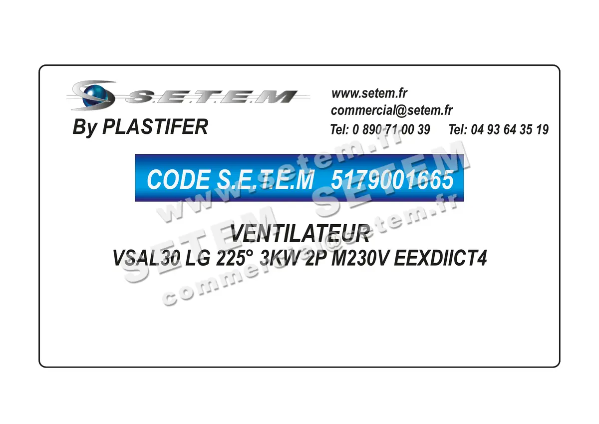 5179001665-VENTILATEUR PLASTIFER VSAL30 LG 225° 3KW 2P M230V EEXDIICT4