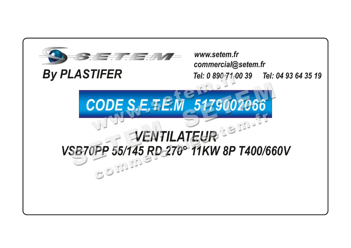 5179002066-VENTILATEUR PLASTIFER VSB70PP 55/145 RD 270° 11KW 8P T400/660V