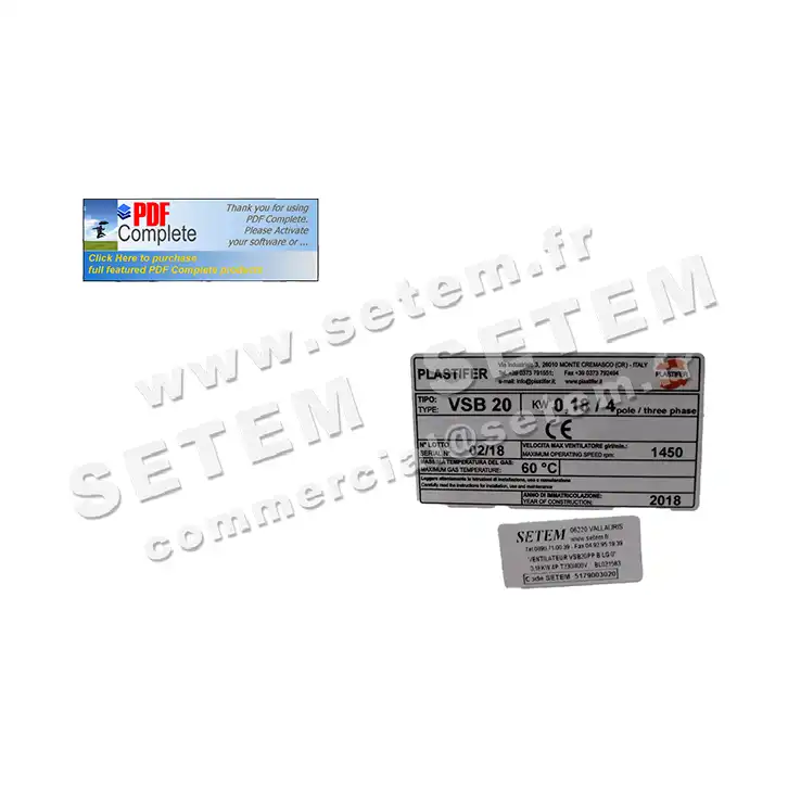 5179003020-VENTILATEUR PLASTIFER VSB20PP A LG 0° 0.18KW 4P T230/400V 3