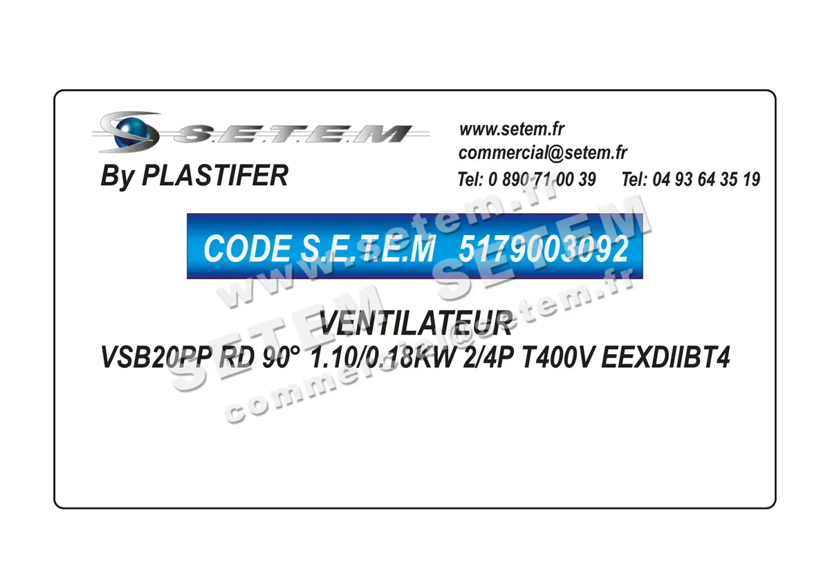 5179003092-VENTILATEUR PLASTIFER VSB20PP RD 90° 1.10/0.18KW 2/4P T400V EEXDIIBT4