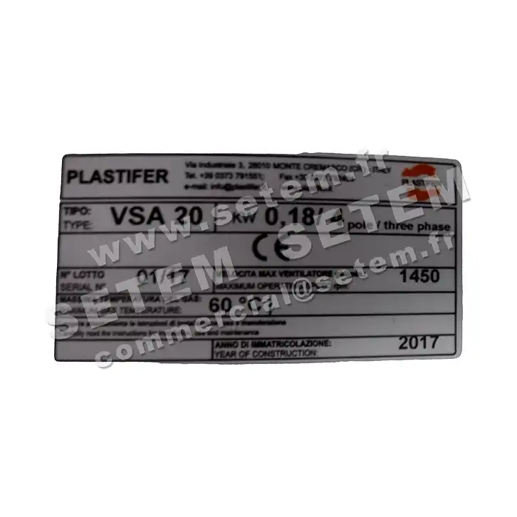 5179003740-VENTILATEUR PLASTIFER VSA20PP LG 0° 0.18KW 4P T230/400V 5
