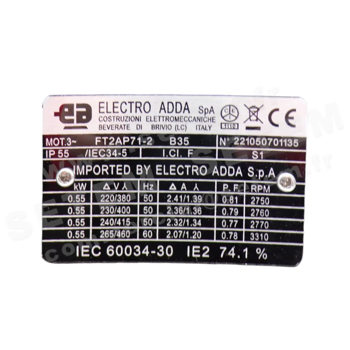 5179003760-VENTILATEUR PLASTIFER VSA20PP LG 0° 0.55KW 2P T230/400V 2