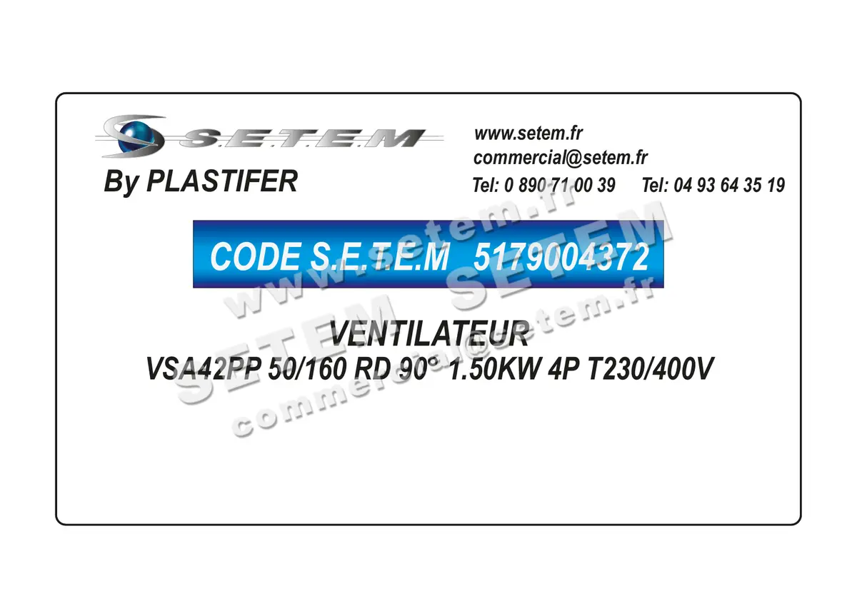 5179004372-VENTILATEUR PLASTIFER VSA42PP 50/160 RD 90° 1.50KW 4P T230/400V