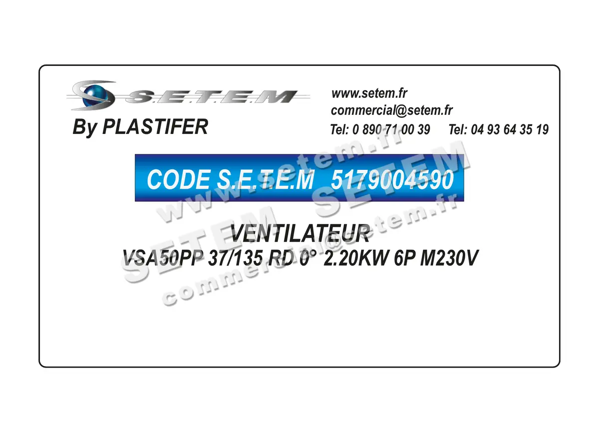 5179004590-VENTILATEUR PLASTIFER VSA50PP 37/135 RD 0° 2.20KW 6P M230V