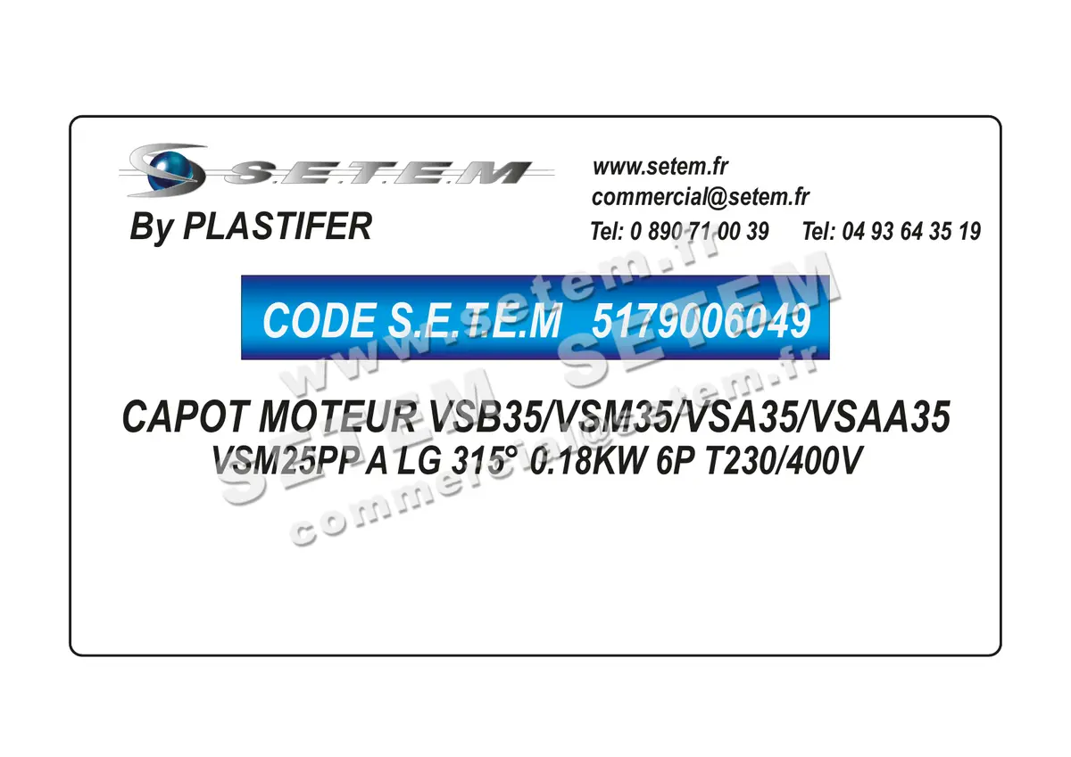 5179006049-CAPOT MOTEUR PLASTIFER VSB35/VSM35/VSA35/VSAA35