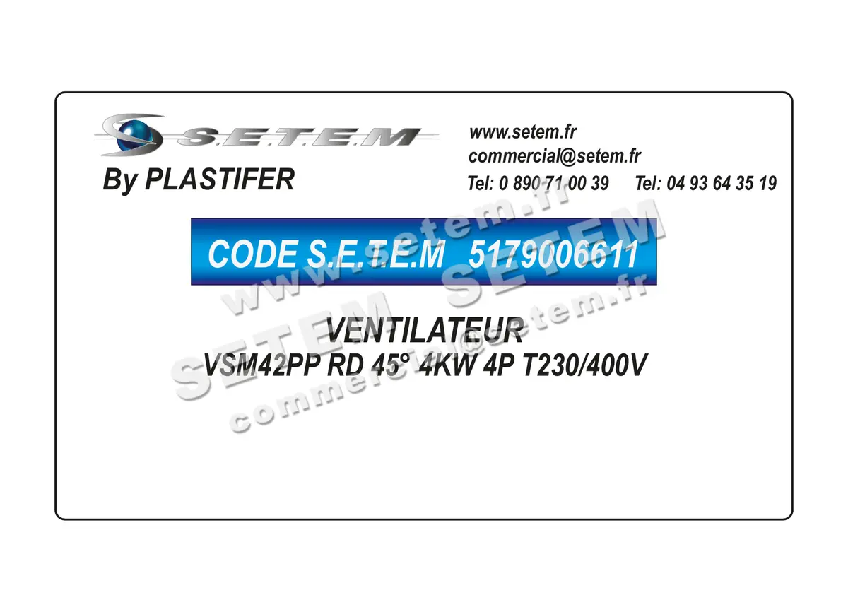 5179006611-VENTILATEUR PLASTIFER VSM42PP RD 45° 4KW 4P T230/400V