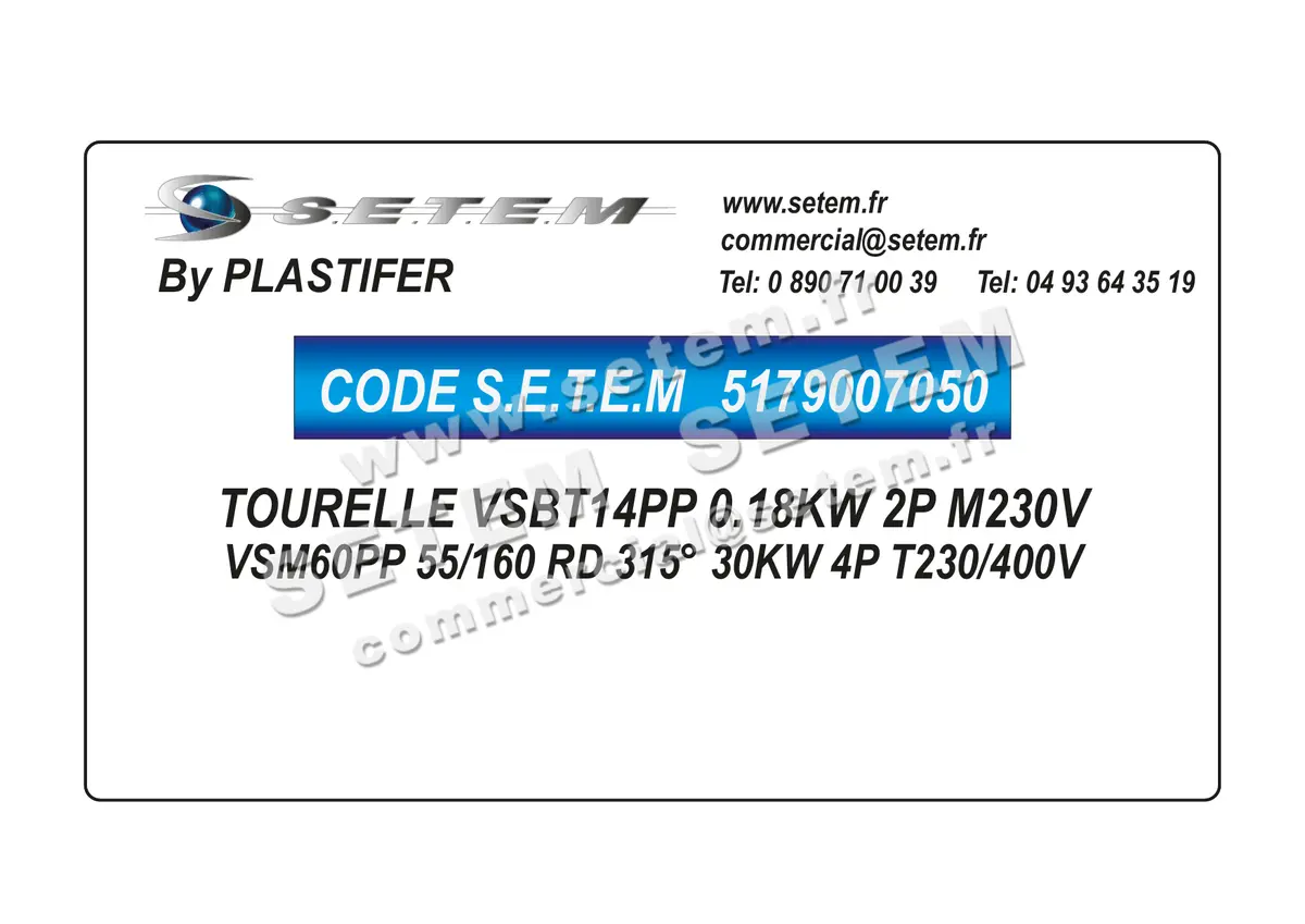 5179007050-TOURELLE PLASTIFER VSBT14PP 0.18KW 2P M230V