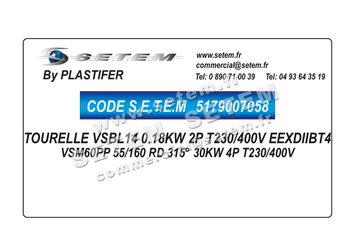 5179007058-TOURELLE PLASTIFER VSBL14 0.18KW 2P T230/400V EEXDIIBT4