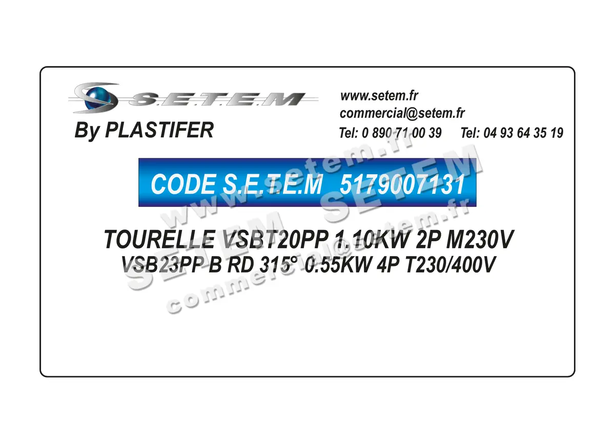 5179007131-TOURELLE PLASTIFER VSBT20PP 1.10KW 2P M230V