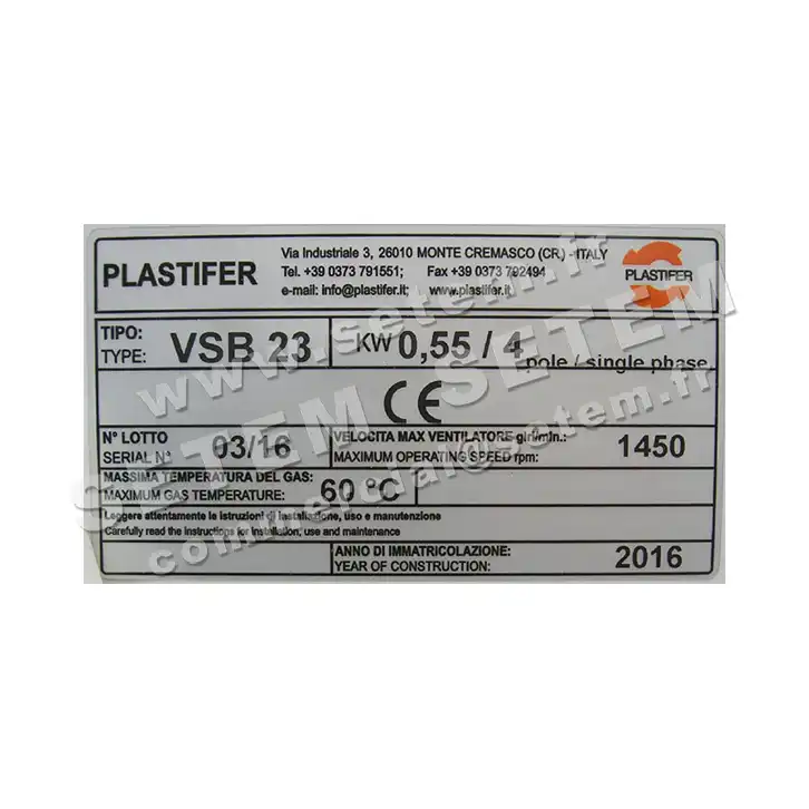 5179007136-VENTILATEUR PLASTIFER VSB23PP A LG 0° 0.55KW 4P M230V 2
