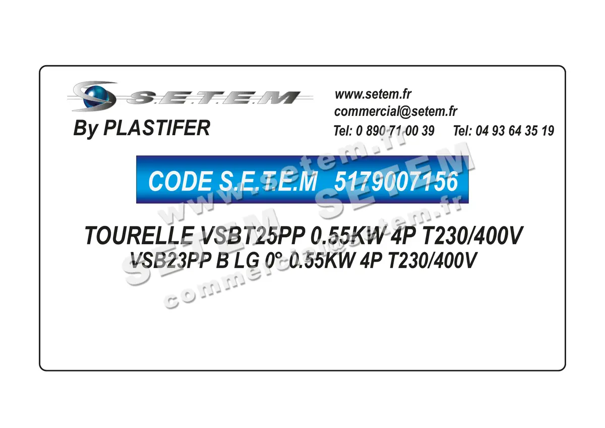 5179007156-TOURELLE PLASTIFER VSBT25PP 0.55KW 4P T230/400V