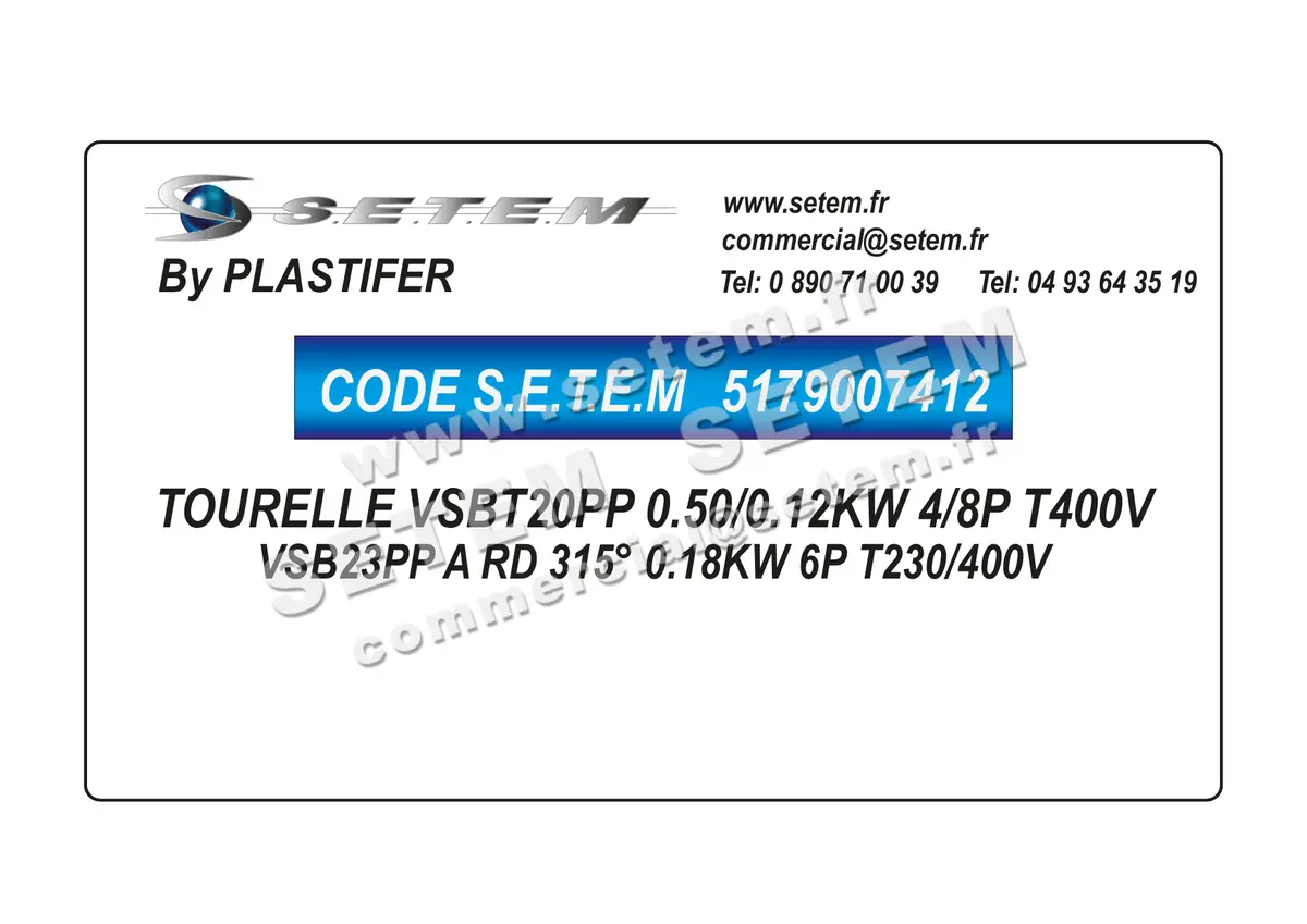 5179007412-TOURELLE PLASTIFER VSBT20PP 0.50/0.12KW 4/8P T400V 5