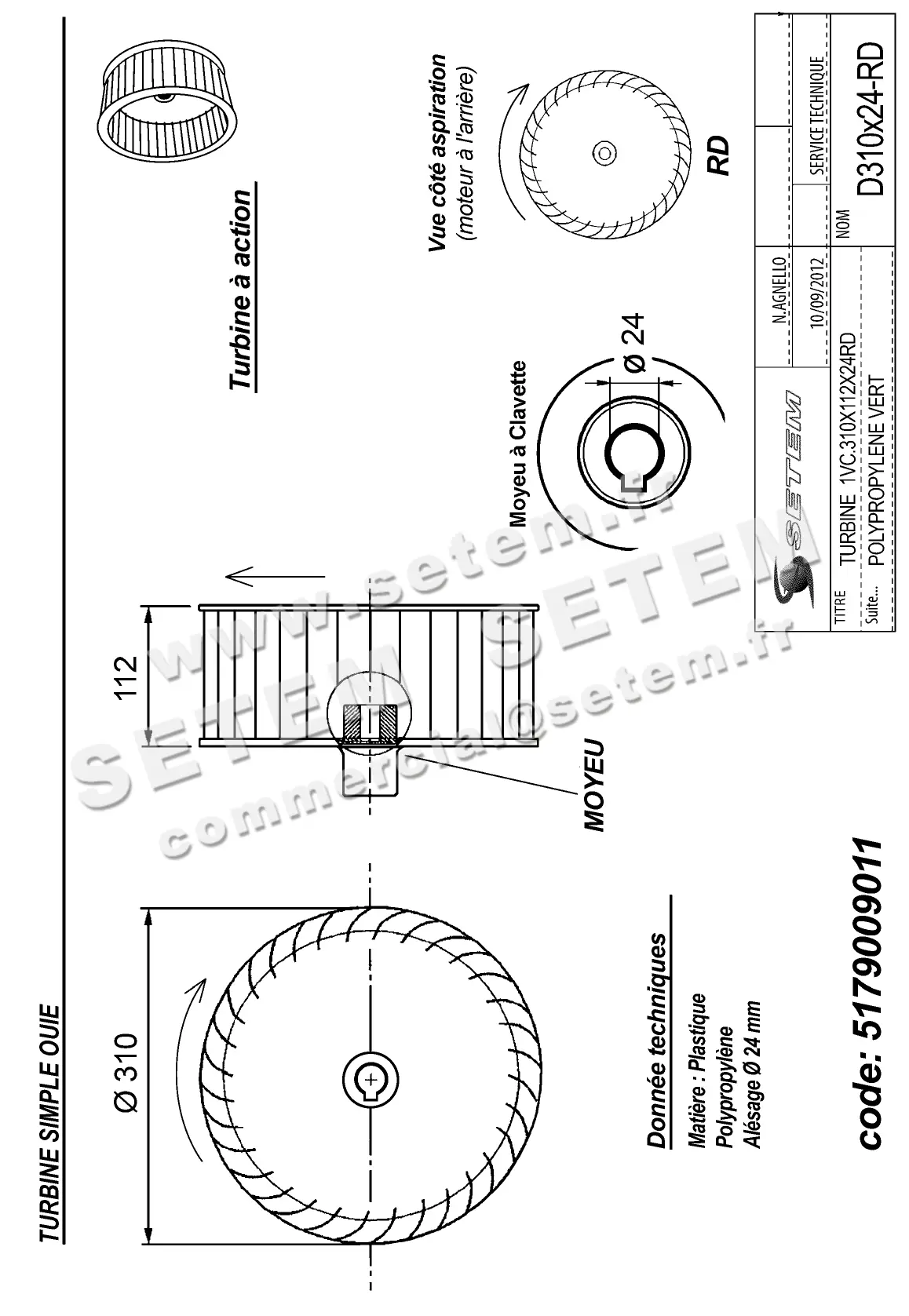 5179009011-TURBINE PLASTIFER 1VC.310X112X24RD POLYPROPYLENE VERT 2