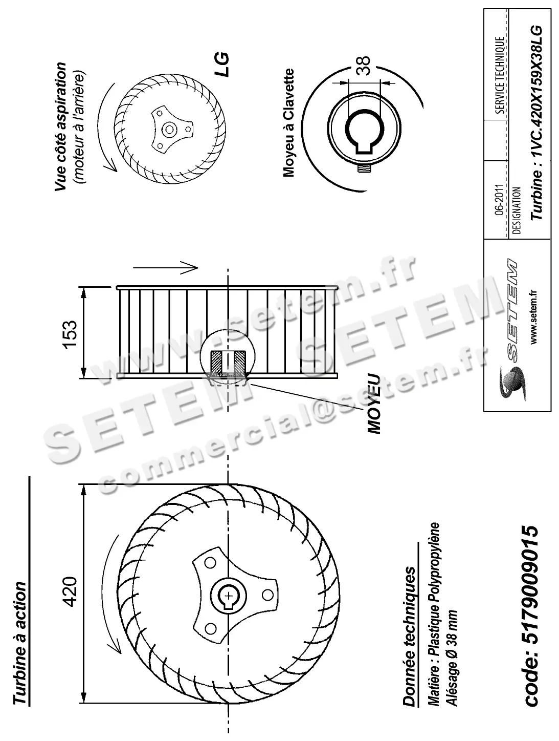 5179009015-TURBINE PLASTIFER 1VC.420X159X38LG POLYPROPYLENE GRIS 2