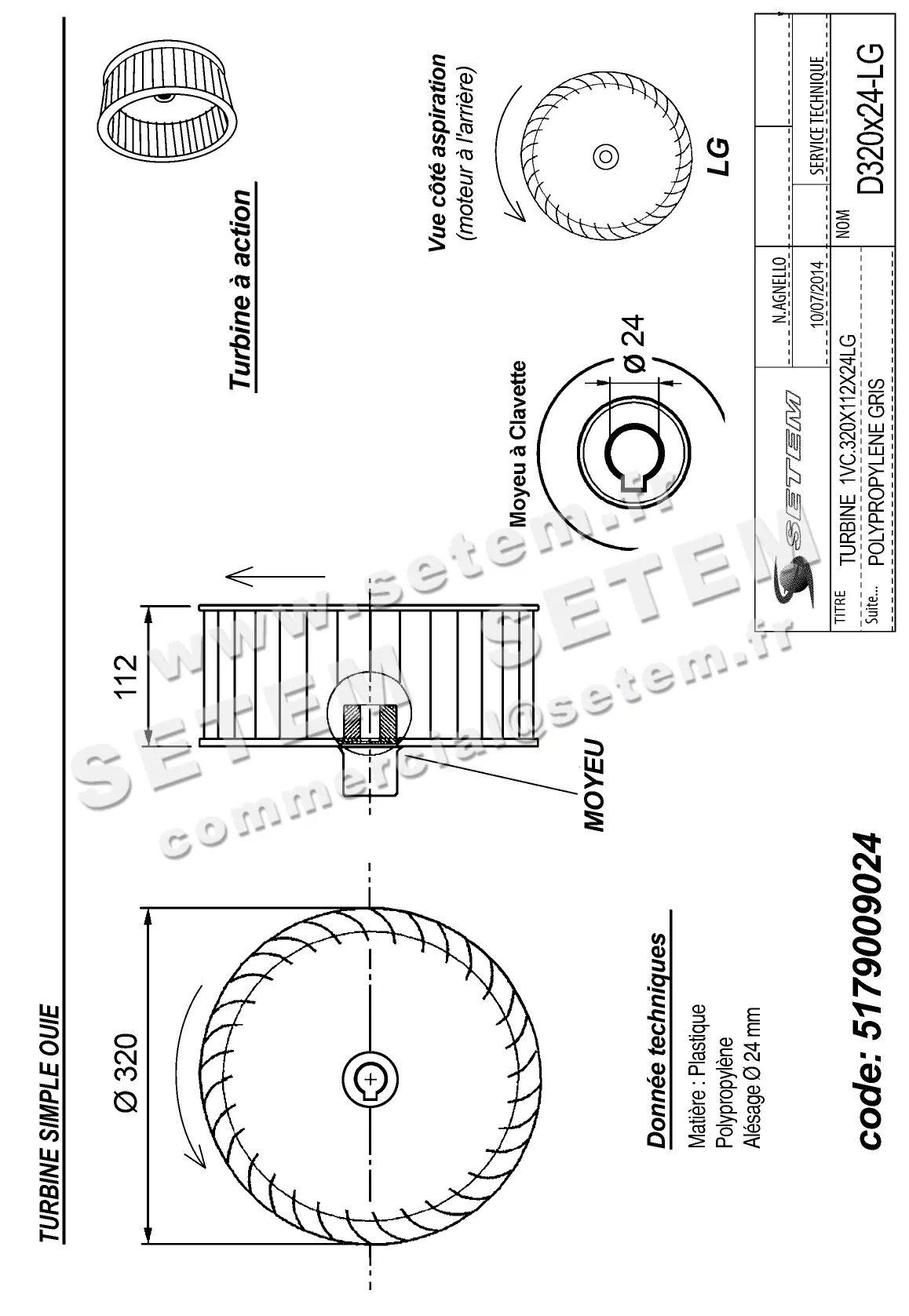 5179009024-TURBINE PLASTIFER 1VC.310X112X24LG POLYPROPYLENE GRIS 2